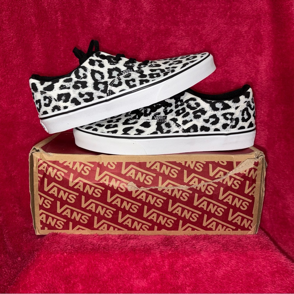 Vans Black and White Leopard-Print Low Top Sneakers